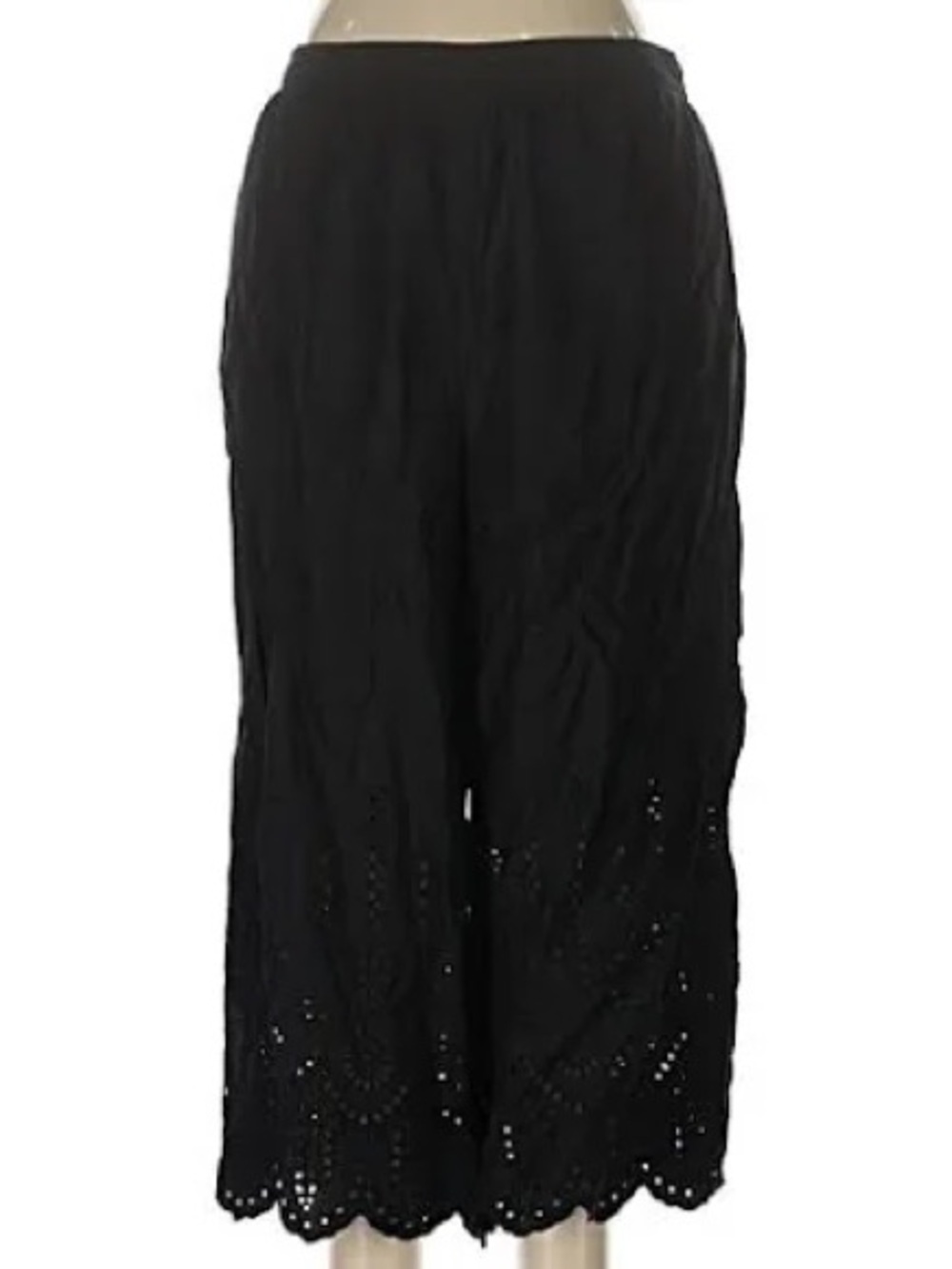 Anthropology Black Eyelet Hem Wide Leg Pants